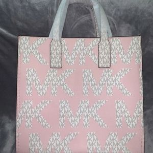 Michael kors white and pink kenly tote large